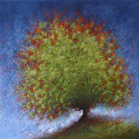 Spring Elm 4 - painted by Alan Moloney - 102cm x 102cm . Oil on Canvas