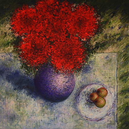 Waratahs - painted by Alan Moloney - 102cm x 102cm . Oil on Canvas